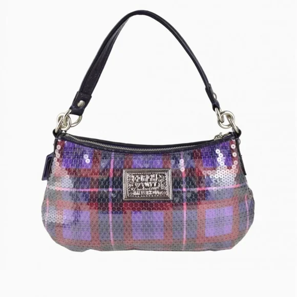 Coach Poppy Tartan Groovy Limited Ed Convertible Bag Y2K Purple+Red Sequins NWT - Picture 3 of 12